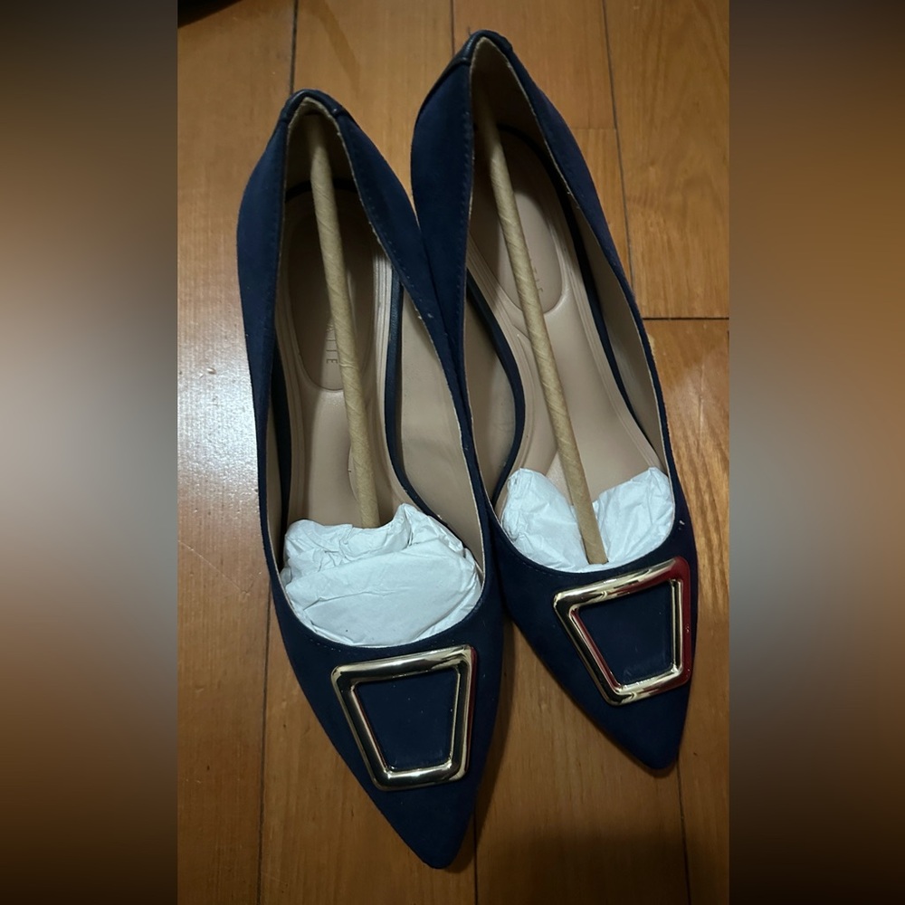 Kelly & Katie Navy Blue Heels with Gold Accents
